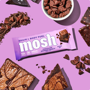 MOSH Chocolate Brownie Crunch protein bar with delicious and nutritious ingredients