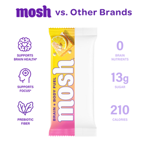 MOSH protein bars are formulated with brain nutrients to help support brain health and mental focus
