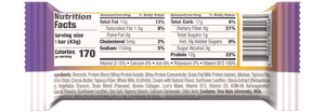 back side of lemon white chocolate crunch mosh bar containing nutrition facts